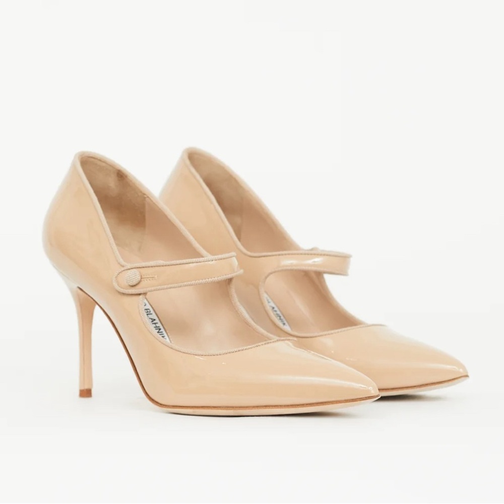 Manolo Blahnik Beige Patent Campari Mary Jane | IT 39